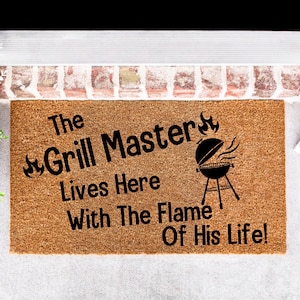 Grill Master Lives Here Doormat, Grill Master Doormat Doormat, Grilling Doormat, Beer Lover Gift, Funny Doormat, Mancave Gift