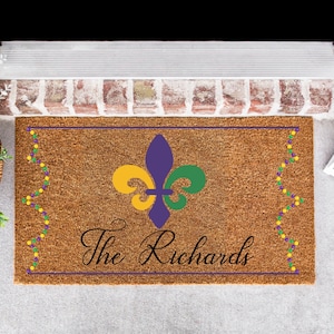 Personalized Mardi Gras Doormat Family Doormat, Mardi Gras Decor, Mardi Gras Doormat, New Orleans Doormat, Last Name Sign, Family Name Sign