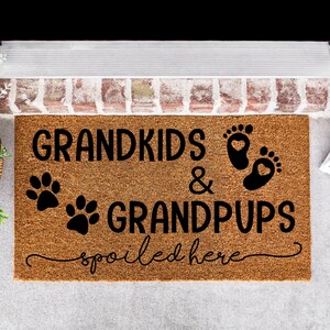 Grandkids and Grandpups Spoiled Here Doormat, Grandparents Doormat, Grandchildren Doormat, Grandpups Doormat, Grandma Welcome Mat