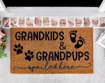 Grandkids and Grandpups Spoiled Here Doormat, Grandparents Doormat, Grandchildren Doormat, Grandpups Doormat, Grandma Welcome Mat