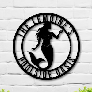 Custom Metal Mermaid Sign, Metal Poolhouse Sign, Mermaid Sign, Pool Sign, Beach House Sign, Beachhouse Sign, Poolside Sign, Poolhouse Sign