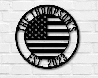 Metal American Flag Sign, American Flag Sign, Custom American Flag, Family Name Sign, Patio Sign, American Flag Decor, Custom Flag Sign