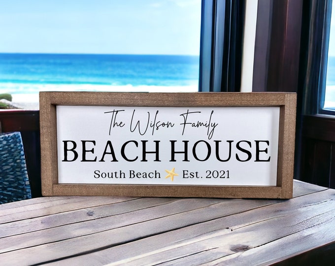 Beach House Sign, Personalized Beach House Sign, Beach House Decor, Beach House Sign With Location and Established Year, Beach Themed Sign