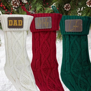 Personalized Christmas Stockings; Leather Patch Christmas Stockings; Leather Patch Personalized Christmas Stockings; Farmhouse Stocking