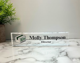 Customized Clear Acrylic Desk Name Plate Block with Personalized Logo - Professional Office Decor, Acrylic Name Plate, Custom Name Plate