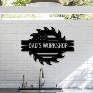 Custom American Flag Workshop Sign, Metal Shop Sign, Custom Garage Sign, Personalized Metal Work Shop Sign, Father&#39;s Day Gift, Husband Gift