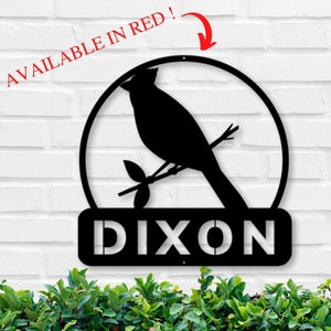 Personalized Metal Cardinal Sign; Metal Bird Sign; Custom Bird Sign; Cardinal Sign; Cardinal Wall Art; Family Name Sign; Metal Patio Sign