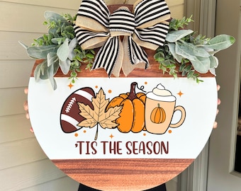 Tis The Season Door Hanger, Fall Door Hanger, Football Season Door Hanger, Fall Decor, Football Season Decor, Fall Front Door Decor