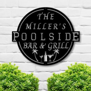 Personalized Metal BBQ Sign; Metal Barbecue Sign; Metal Bar and Grill Sign; Custom Bar and Grill Sign; Custom Poolhouse Sign; Pool Sign