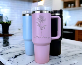 Personalized 40oz Tumbler Engraved with Handle & Straw, Custom Engraved 40oz Tumbler, Not Stanley Brand Quencher, Tumbler with Name