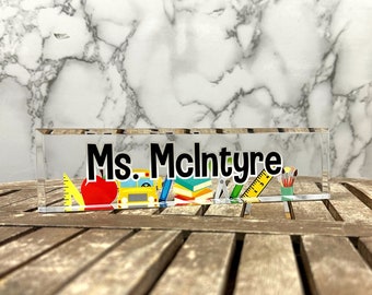 Teacher Desk Name Plate, Teacher Appreciation Gift, Teacher Name Desk Sign, Acrylic Name Plate, Personalized Teacher Gift, Gift For Teacher