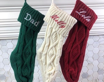 Cable Knit Christmas Stockings; Monogrammed Christmas Stockings; Family Christmas Stockings; Personalized Stockings; Holiday Decor
