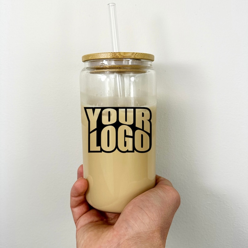 Custom Glass Iced Coffee Cup, Corporate Gift Idea, Small Business Owner Gift, Your Logo Here, Business Swag, Marketing Gift Corporate Bulk. image 5