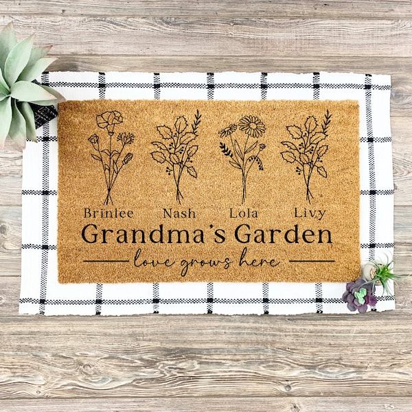 Grandmas Garden Love Grows Here Doormat, Personalized Grandmas Garden Gift, Grandmas Garden Doormat, Gift For Grandma, Grandmas Garden Rug