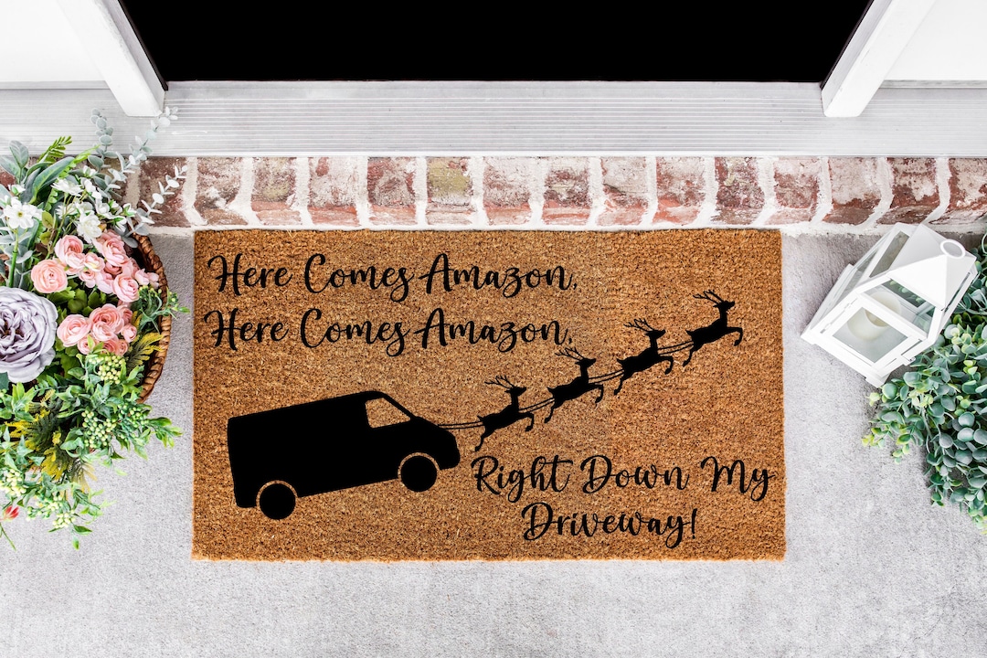 Here Comes Amazon Christmas Doormat, Here Comes Amazon Doormat, Funny Doormat, Funny Christmas