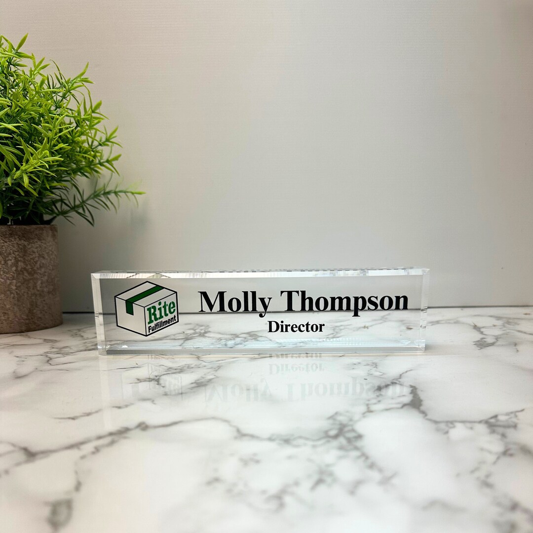 Customized Clear Acrylic Desk Name Plate Block With Personalized Logo ...