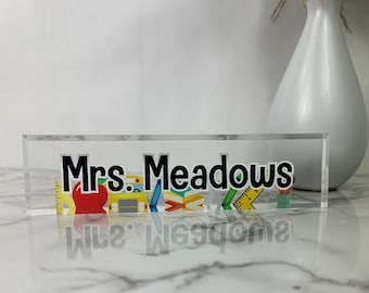 Teacher Desk Name Plate, Teacher Appreciation Gift, Teacher Name Desk Sign, Acrylic Name Plate, Personalized Teacher Gift, Gift For Teacher