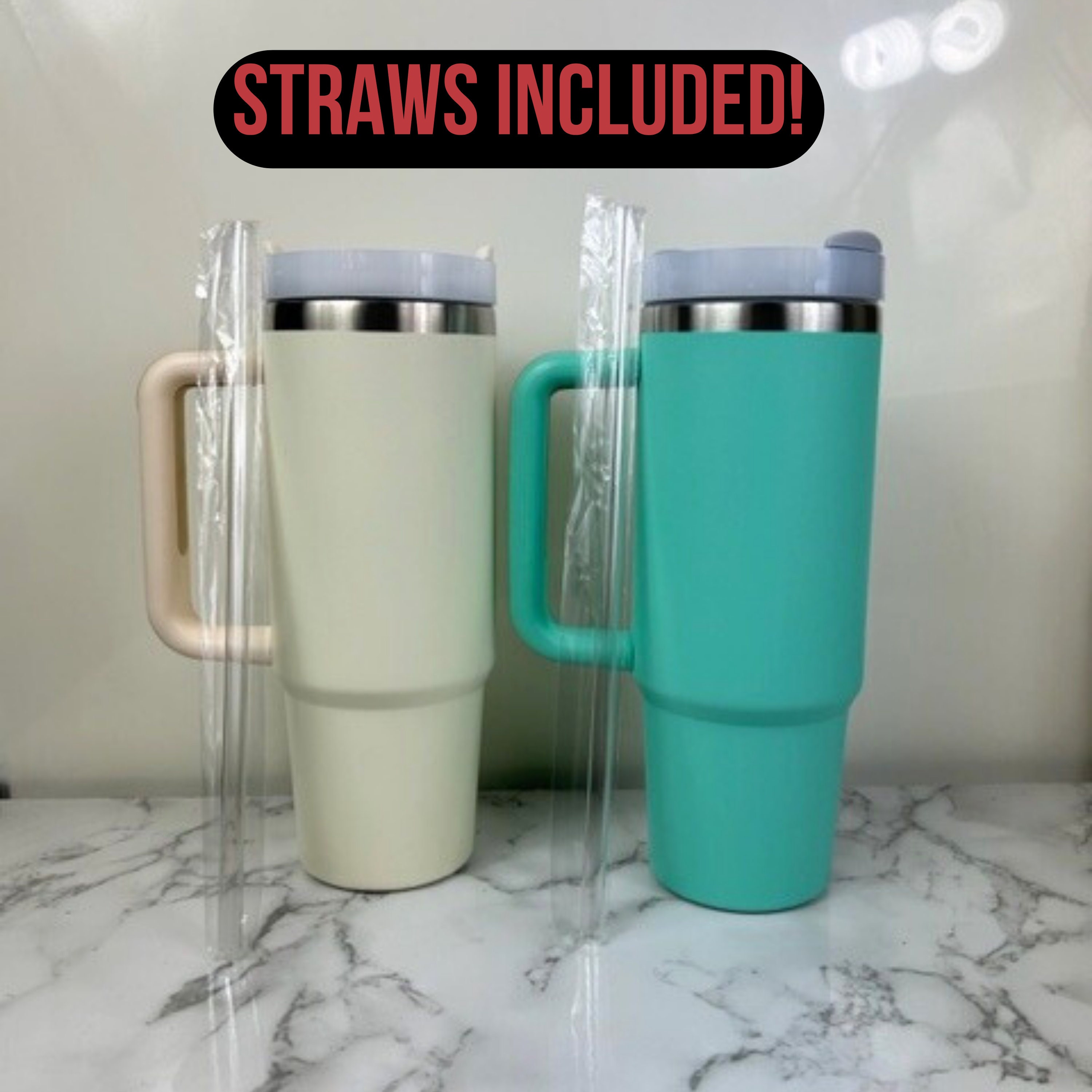 Personalized 40oz Tumbler with Handle & Straw, Custom Engraved for Special Occasions, Hydration Gift (Blue)