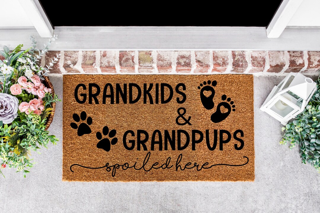 Grandkids and Grandpups Spoiled Here Doormat, Grandparents Doormat