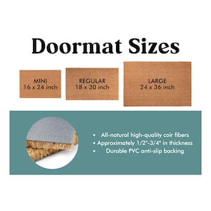 May include: Three doormats in different sizes: mini (16 x 24 inches), regular (18 x 30 inches), and large (24 x 36 inches). The doormats are made of natural coir fibres and have a durable PVC anti-slip backing.
