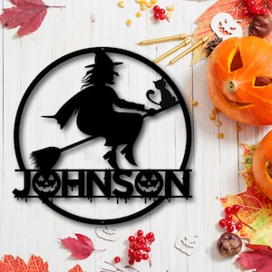 Metal Halloween Sign, Halloween sign, Halloween decor, Personalized halloween sign, Happy halloween sign, family name sign, Witch Sign