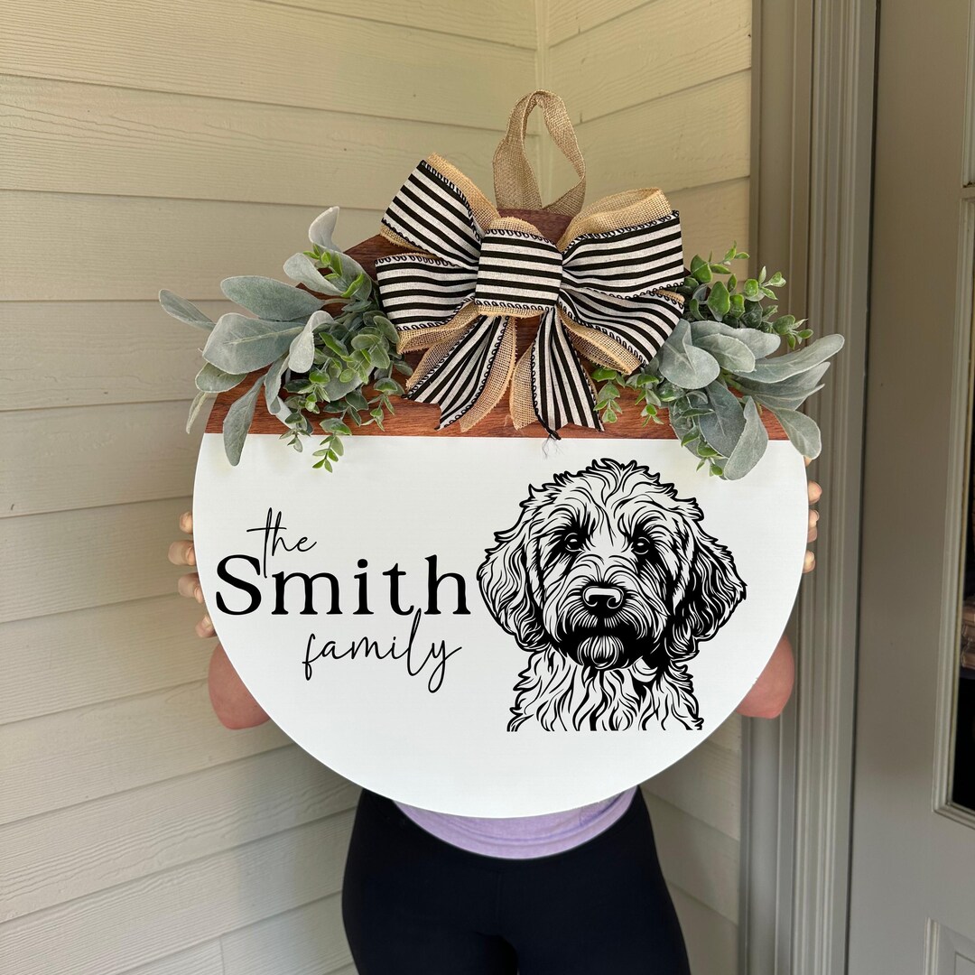 Custom Dog Door Hanger, Custom Dog Sign, Personalized Door Hanger with Dog, Dog Sign, Front Door Decor, Dog Door Hanger, Dog Decor - 15 inch, White