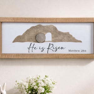 He Is Risen Sign, He Is Risen Wall Art, He Is Risen, Easter Sign, Easter Decor, Resurrection Sign, Empty Tomb Sign, Easter Jesus Sign White/Light Brown