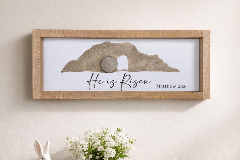 He Is Risen Sign, He Is Risen Wall Art, He Is Risen, Easter Sign, Easter Decor, Resurrection Sign, Empty Tomb Sign, Easter Jesus Sign White/Light Brown