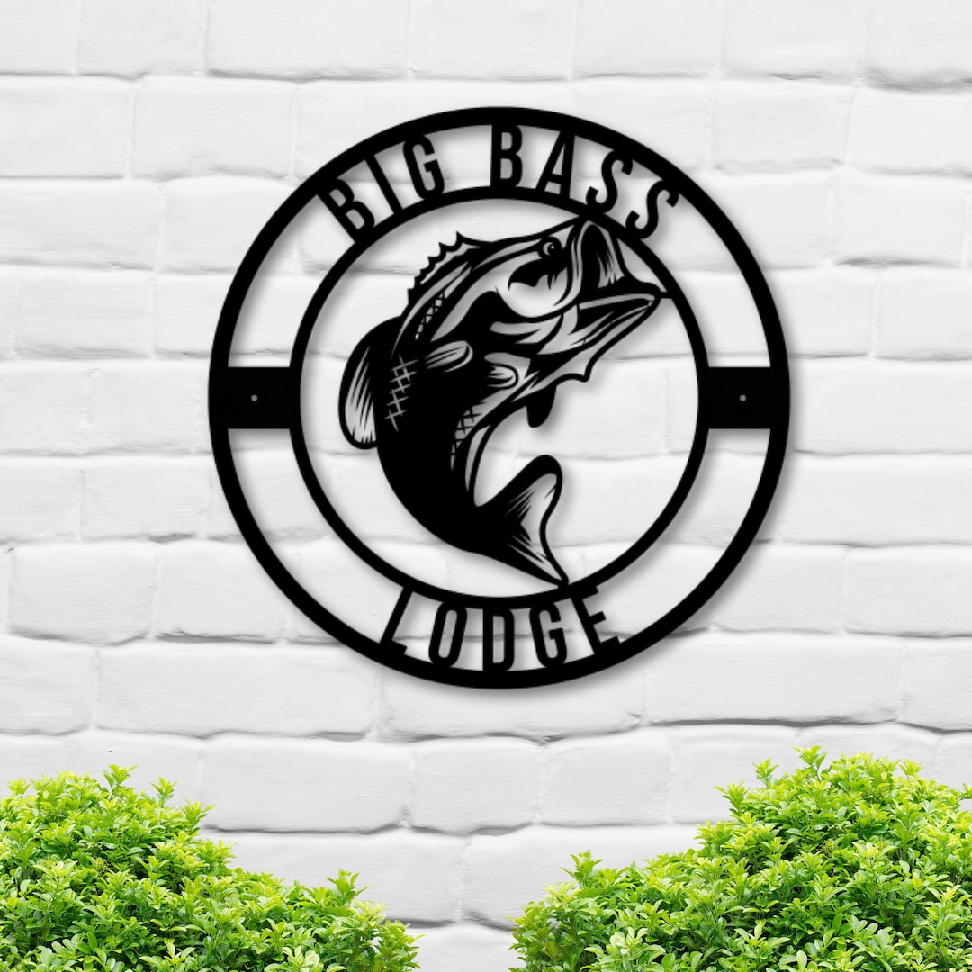 Metal Bass Fishing Sign, Metal Fishing Sign, Fishing Sign, Lakehouse ...