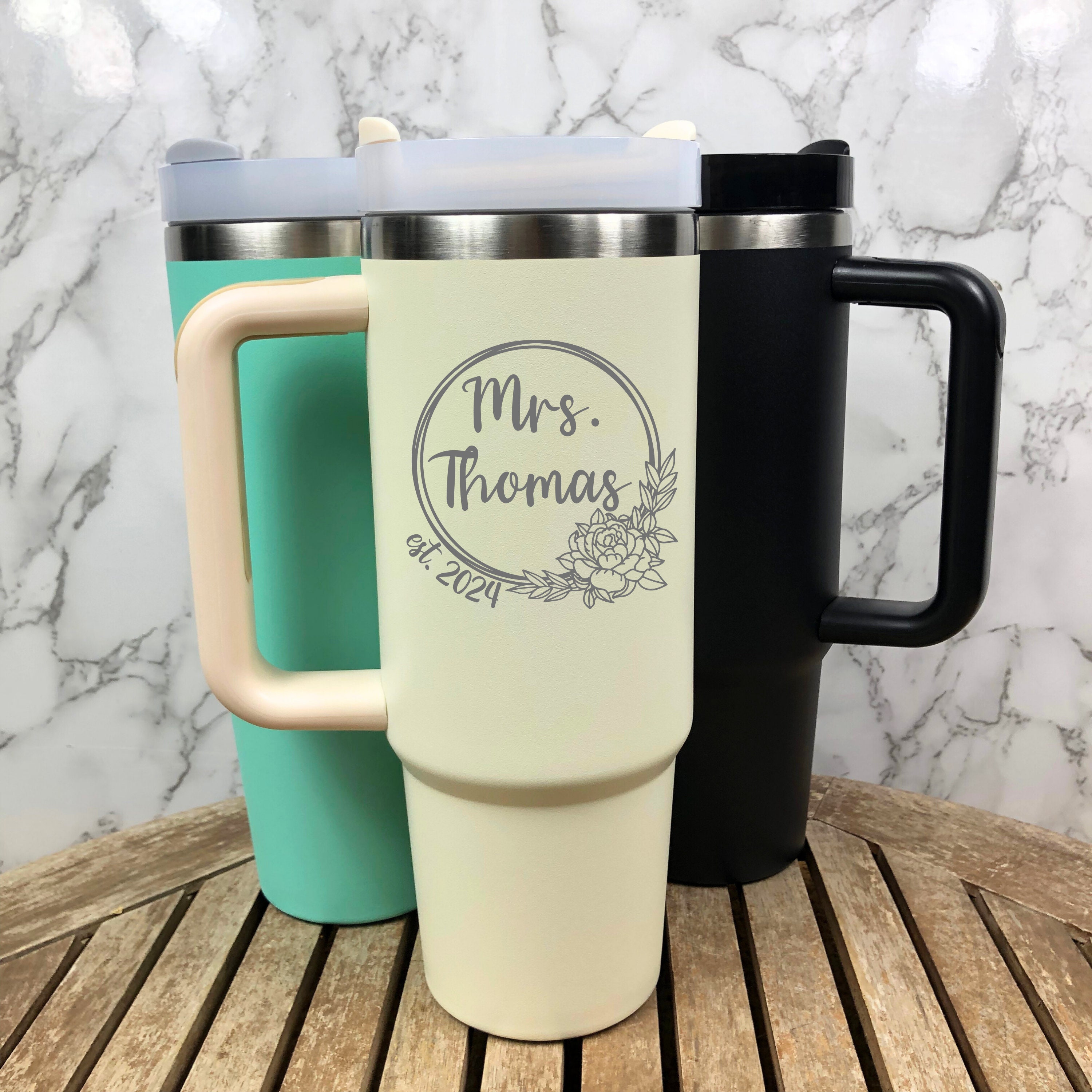 Personalized 40oz Tumbler with Handle & Straw, Custom Engraved for Special Occasions, Hydration Gift (Blue)