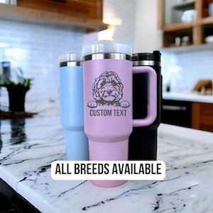 Personalized 40oz Dog Tumbler Engraved with Handle & Straw, Custom Engraved Dog Tumbler, Not Stanley Brand Quencher, Dog Cup, Pet Tumbler