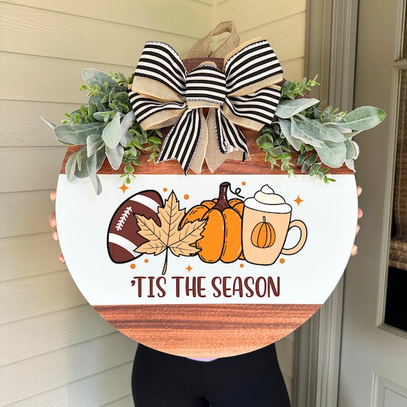 Tis The Season Door Hanger, Fall Door Hanger, Football Season Door Hanger, Fall Decor, Football Season Decor, Fall Front Door Decor