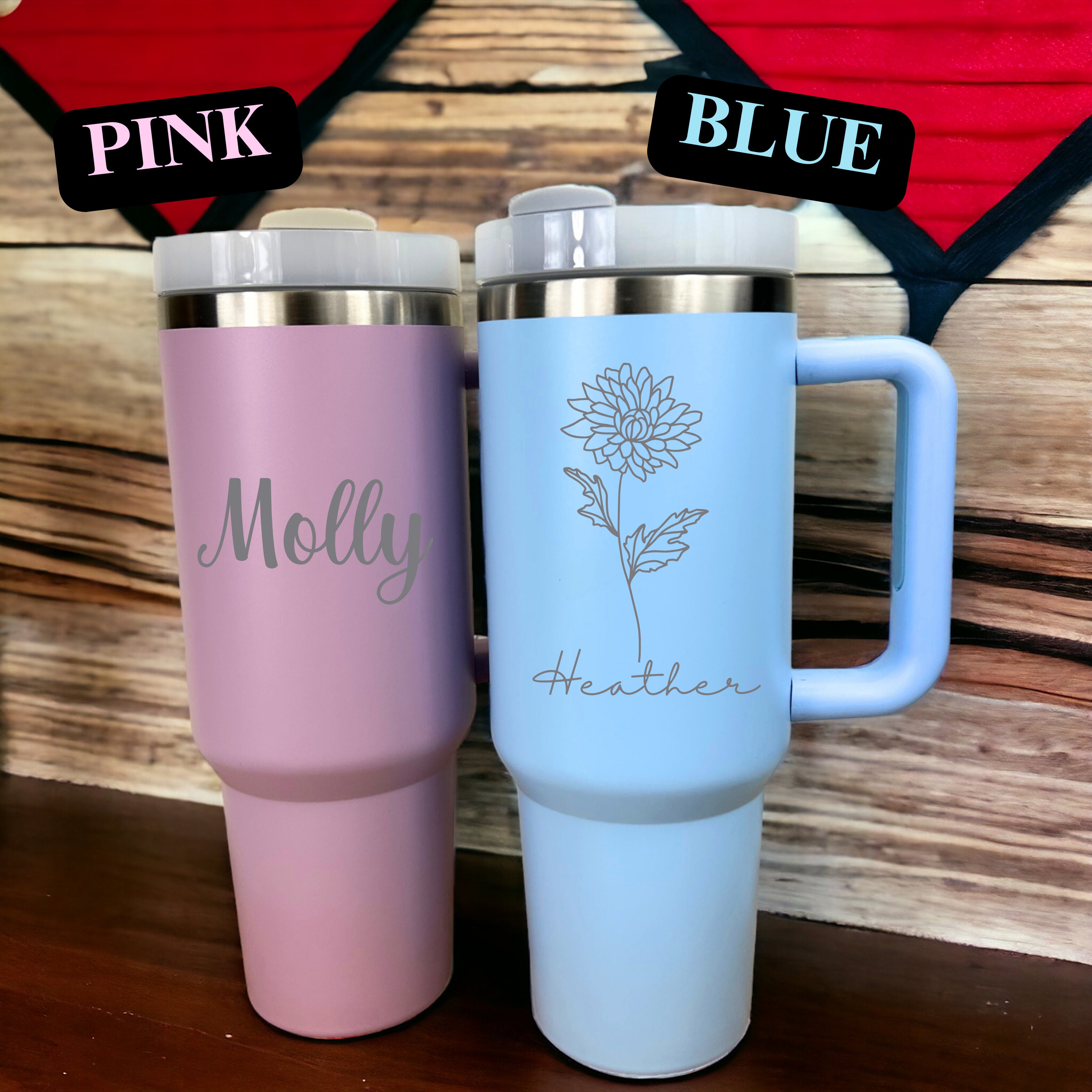 Personalized 40oz Tumbler with Handle & Straw, Custom Engraved for Special Occasions, Hydration Gift (Blue)