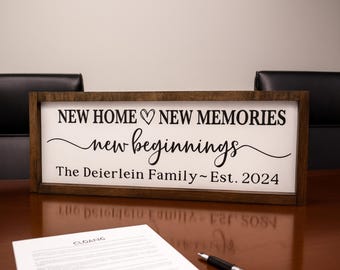 Realtor Closing Gift, Closing Gift, New Home Sign Personalized, New Home New Memories New Beginnings Sign, New Home Gift, Family Name Sign,