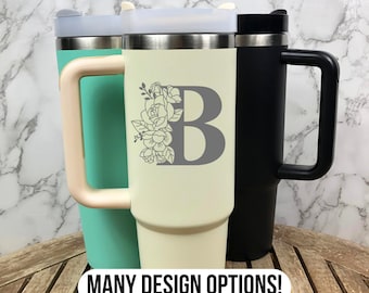 Personalized 40oz Tumbler Engraved with Handle & Straw, Custom Engraved 40oz Tumbler, Not Stanley Brand Quencher, Tumbler with Name