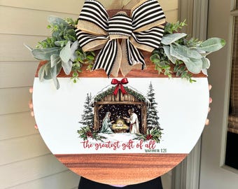 Greatest Gift Of All, Christmas Front Door Hanger, Christmas Hanger, Christmas Wreath, Nativity Scene, Christmas Decor, Jesus Wreath