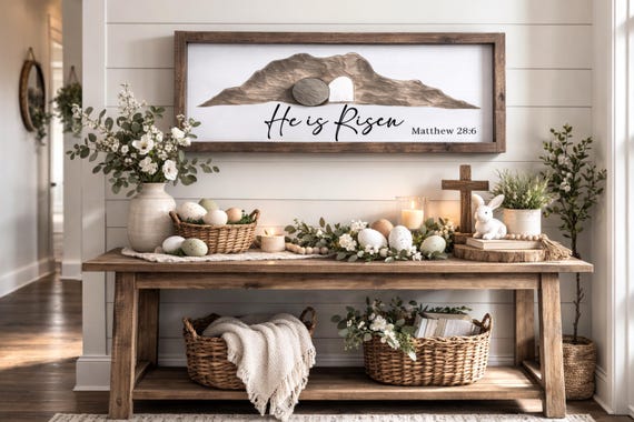 He Is Risen Sign, He Is Risen Wall Art, He Is Risen, Easter Sign, Easter Decor, Resurrection Sign, Empty Tomb Sign, Easter Jesus Sign