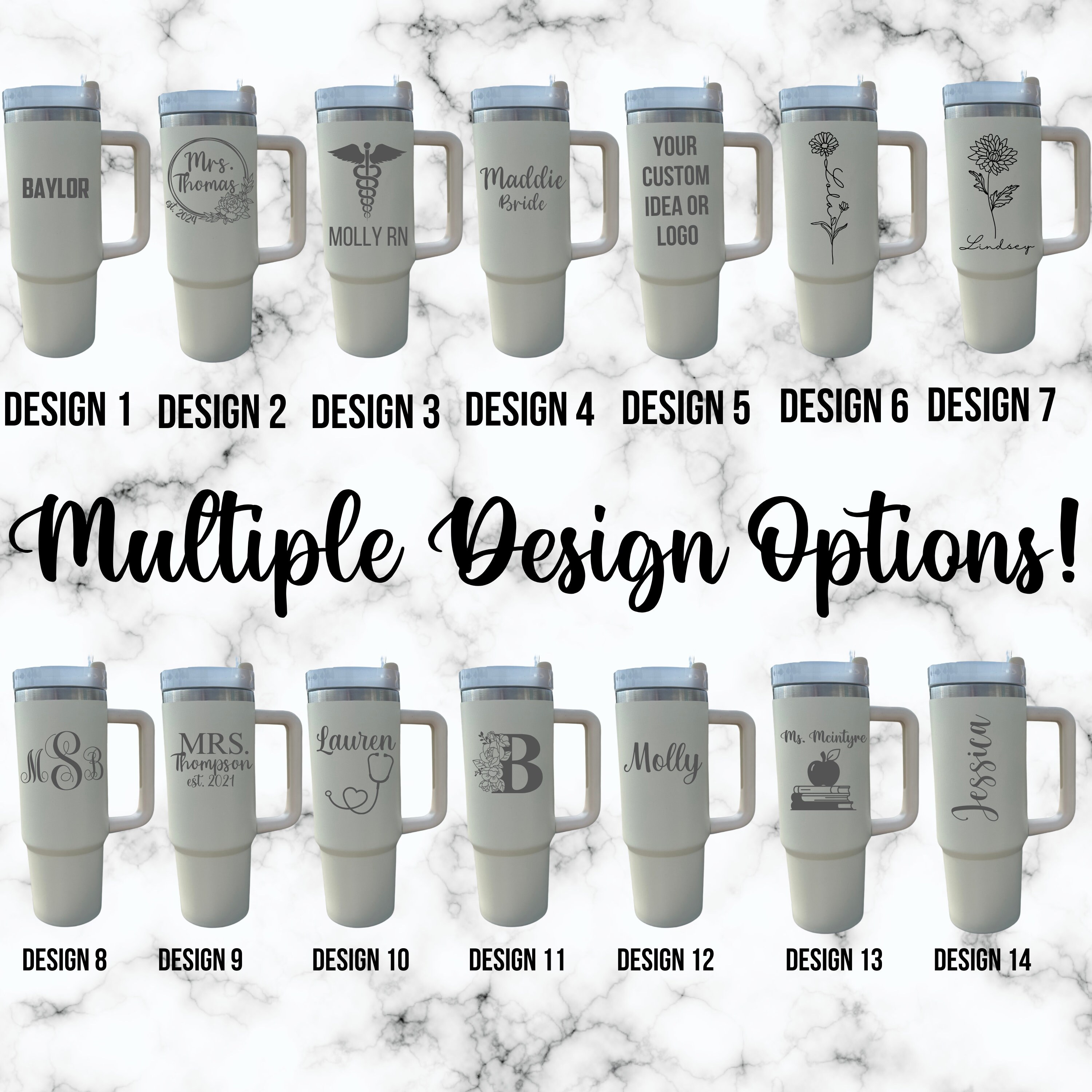 Personalized 40oz Tumbler with Handle & Straw, Custom Engraved for Special Occasions, Hydration Gift (Blue)