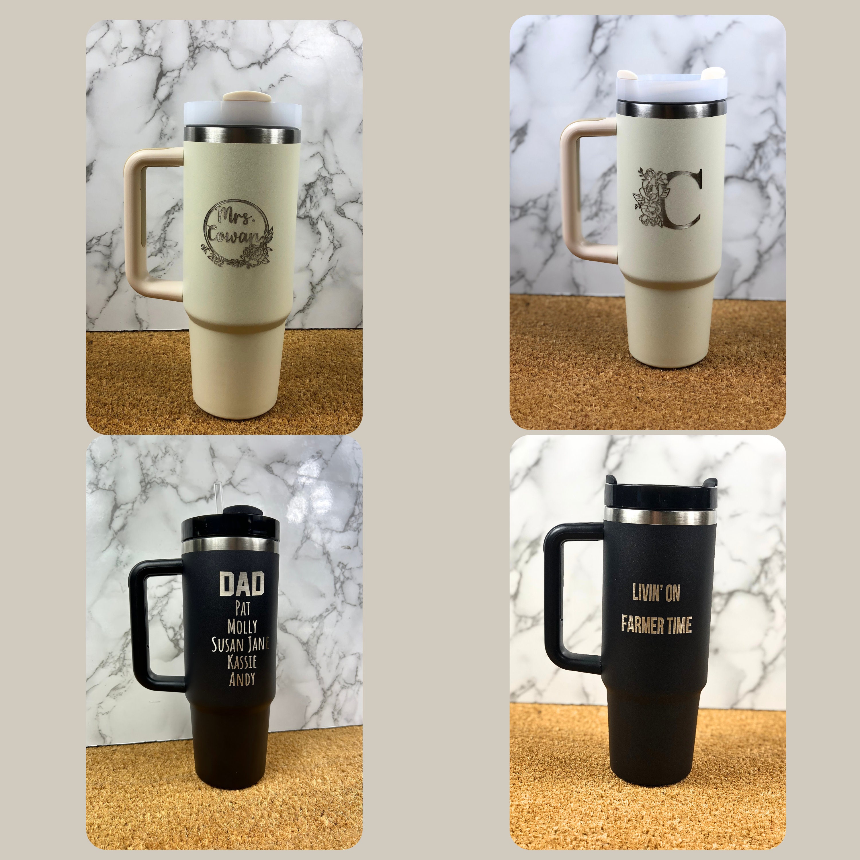 Personalized 40oz Tumbler with Handle & Straw, Custom Engraved for Special Occasions, Hydration Gift (Blue)