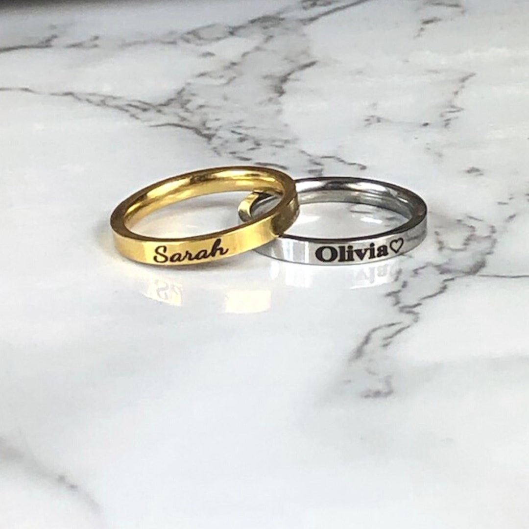 Custom Wedding Ring, Anniversary Ring With Date and Name, Promise Ring