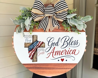 Fourth of July Front Door Hanger, God Bless America, Happy 4th Of July, 4th Of July Hanger, 4th of July Wreath, God Bless America Wreath