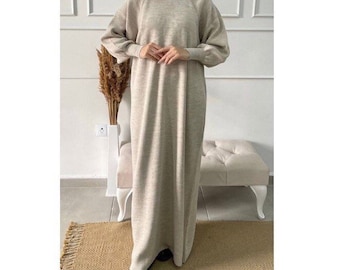 Robe longue manches ballons tricot hijab jilbeb jilbab khimar femme musulmane muslima muslim mastour