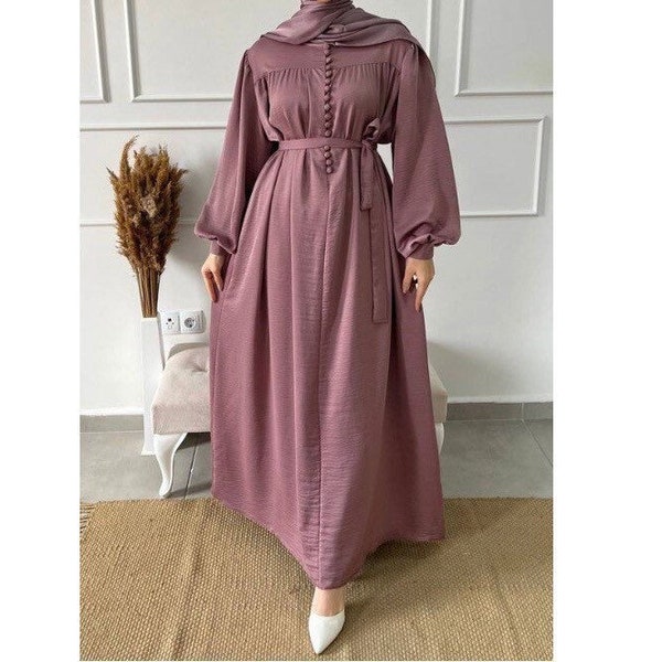 Robe longue manches longues tissu jazz satinè eid aid dress abaya mastour hijab muslima jilbeb jilbab satin belle élégante