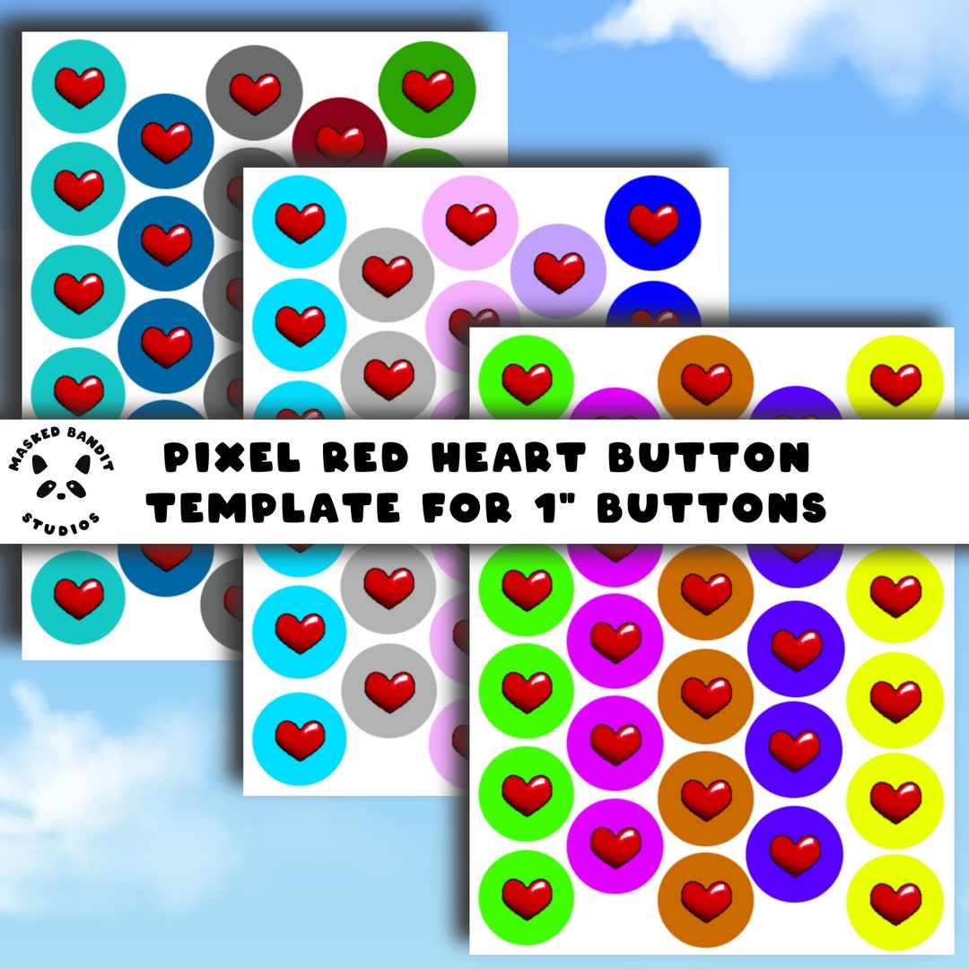 Pixel Red Heart Button Template for 1 Buttons Digital Download - Etsy