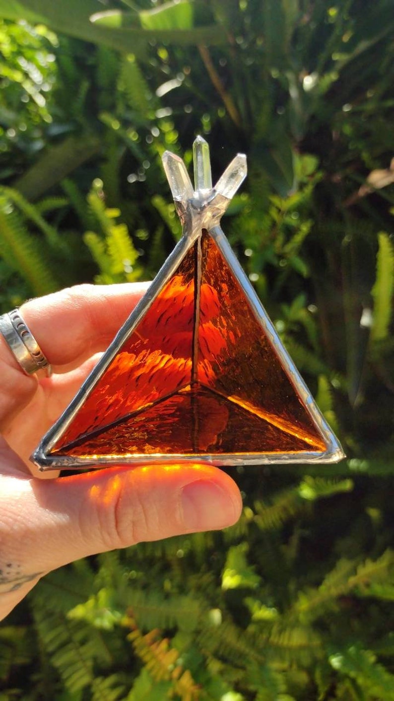 SACRED PRISM Stained Glass Pyramid Jewel Box ORANGE Sacral Chakra ...