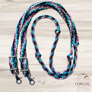 Colorful Braided Pony Reins –Handmade Paracord Reins for Barrel Racing, Rodeo or Trail – Western Horse Tack with Trigger Snaps