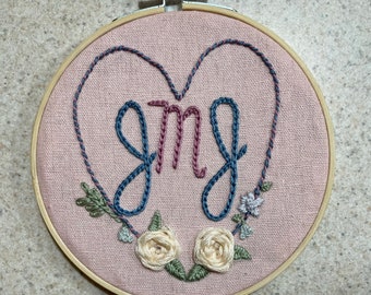 JMJ Floral Heart Hand Embroidery Pattern for 6-inch Hoop, PDF Template Only