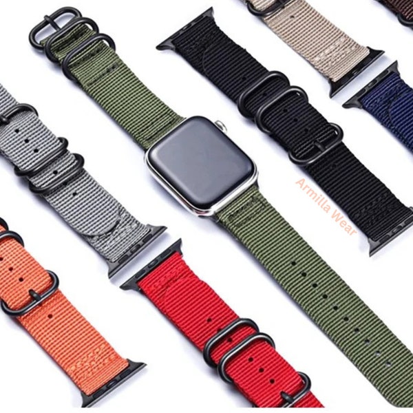 Nato Apple Watch - Nylon iWatch Band - Band for 49mm, 45mm, 44mm, 42mm, 41mm, 40mm, 38mm - Series 8 7 6 5 - Ultra - SE