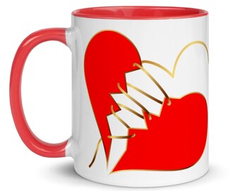 I LOVE ME! Healing Heart Mug With Red Color Inside, Coffee/Tea Mug for Self-Esteem, Wellbeing, Broken Hearts' Dreams & Hope!