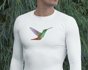 Rash Guard Hummingbird for Men: Moisture-Wicking, Athletic Workout, Running, Gym, Surfing, Swimming, Fishing, Water Sports - Bird Lover
